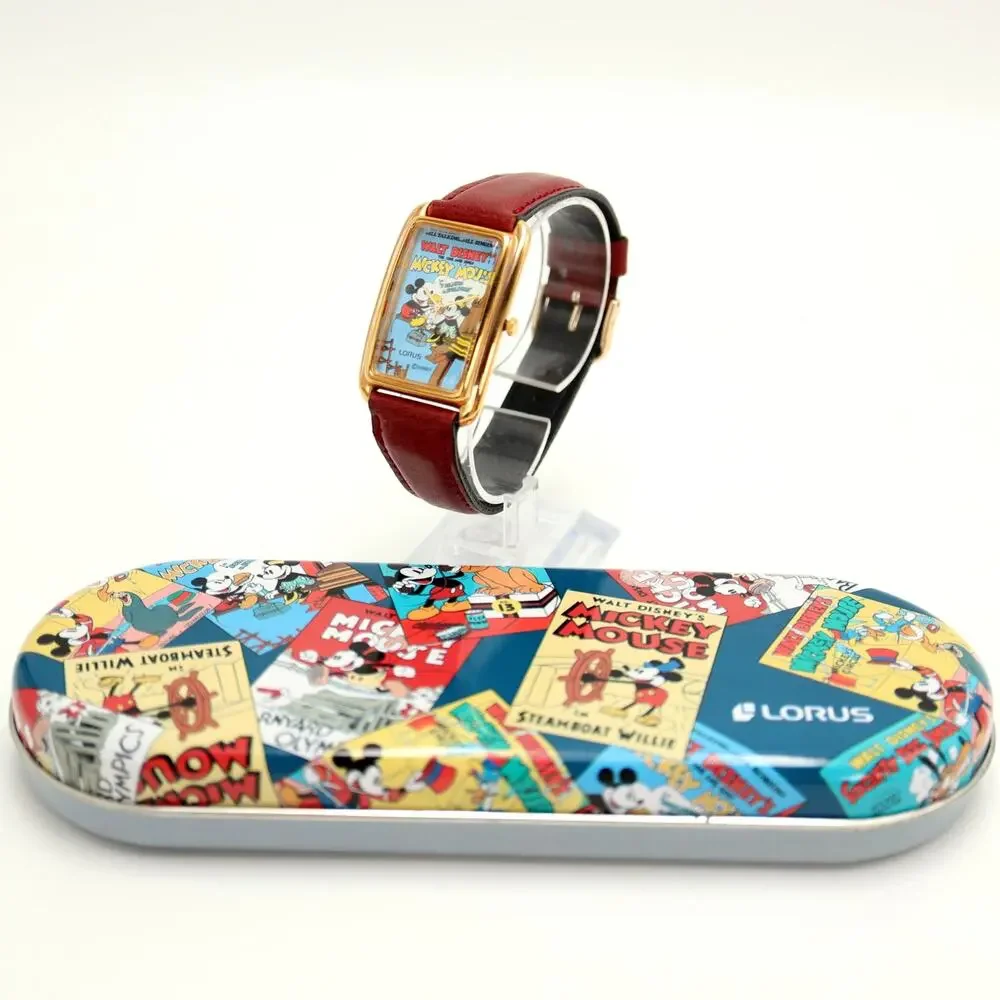 Lorus Mickey Mouse Walt Disney Building Tank 27mmm Watch Leather NOS NEW in Tin